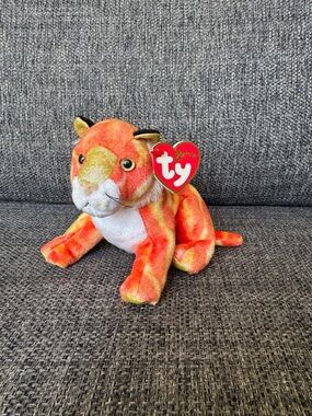 Y2K 2000’s Ty Zodiac Beanie Baby Tiger Plush in Orange, Gold and White
